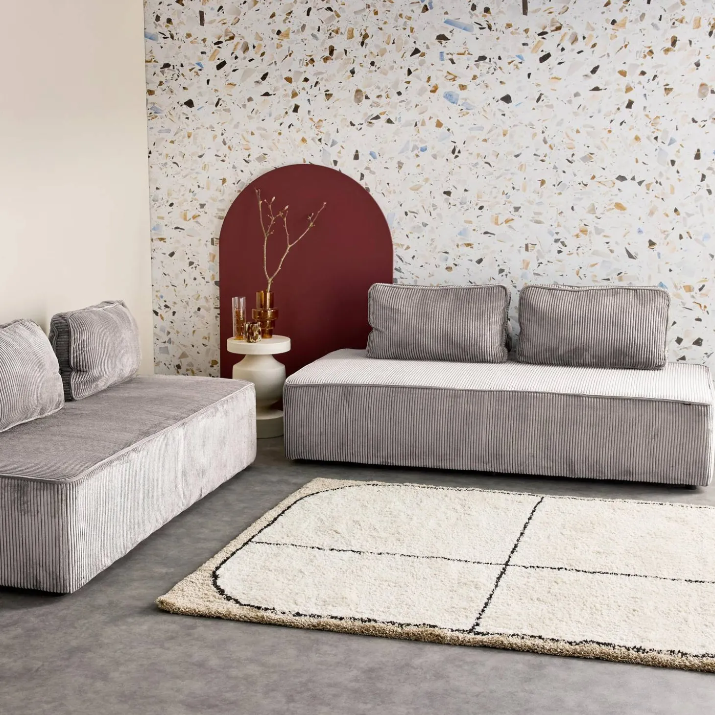 Fauteuils in corduroy 2 zitplaatsen (set van 2)