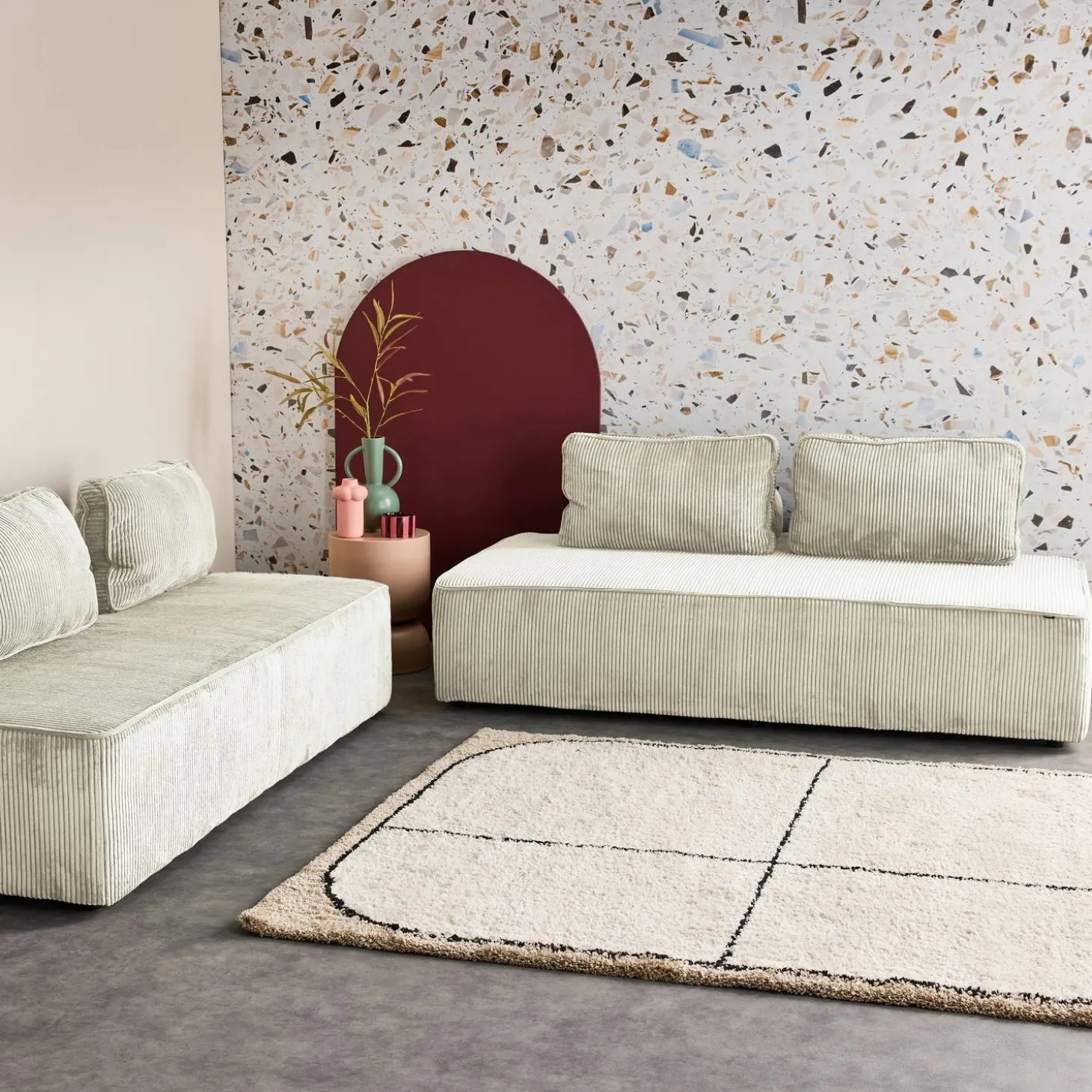 Fauteuils in corduroy 2 zitplaatsen (set van 2)