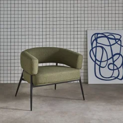 Fauteuil stof gebogen rugleuning metalen frame