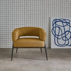 Fauteuil stof gebogen rugleuning metalen frame