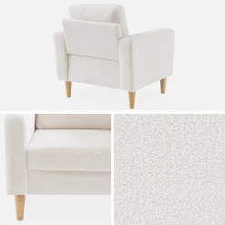 Fauteuil van boucléstof met houten poten