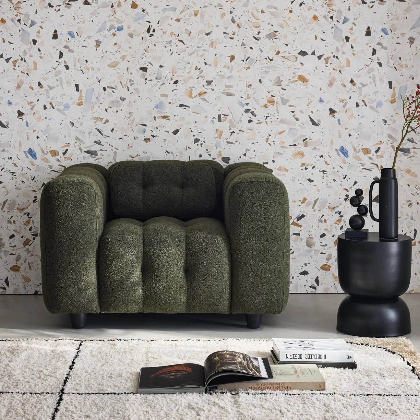 Fauteuil van bouclé stof met structuur, 1 zitplaats