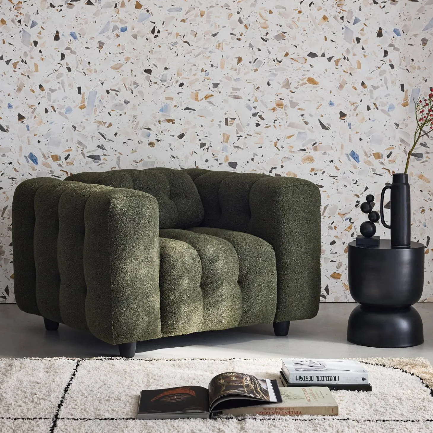 Fauteuil van bouclé stof met structuur, 1 zitplaats