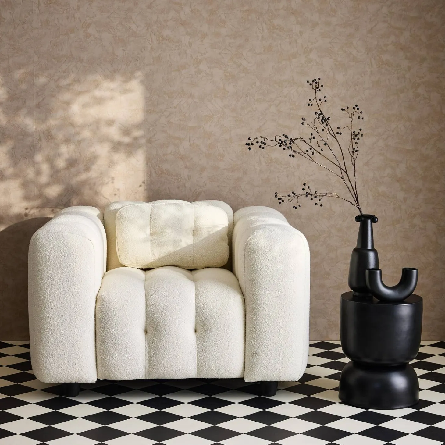 Fauteuil van bouclé stof met structuur, 1 zitplaats