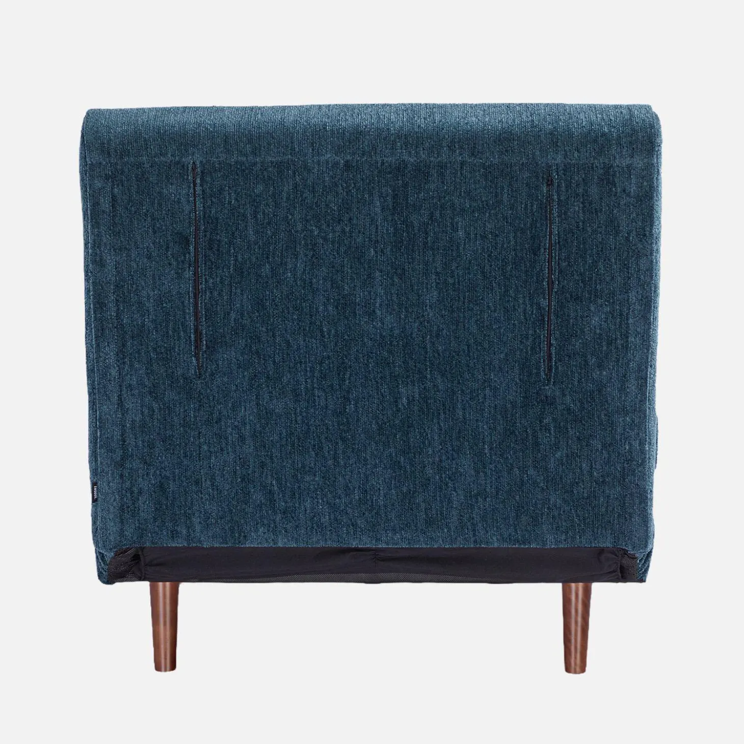 Fauteuil van chenille stof met slaapfunctie houten poten