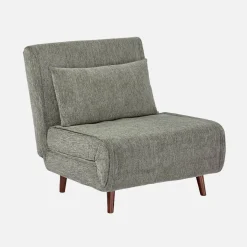 Fauteuil van chenille stof met slaapfunctie houten poten