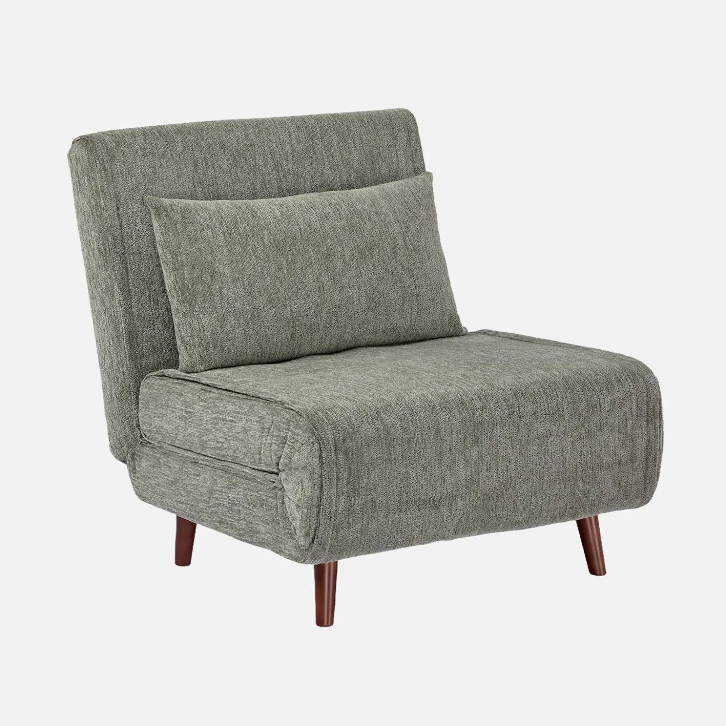 Fauteuil van chenille stof met slaapfunctie houten poten