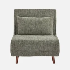 Fauteuil van chenille stof met slaapfunctie houten poten