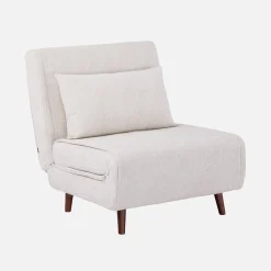 Fauteuil van chenille stof met slaapfunctie houten poten