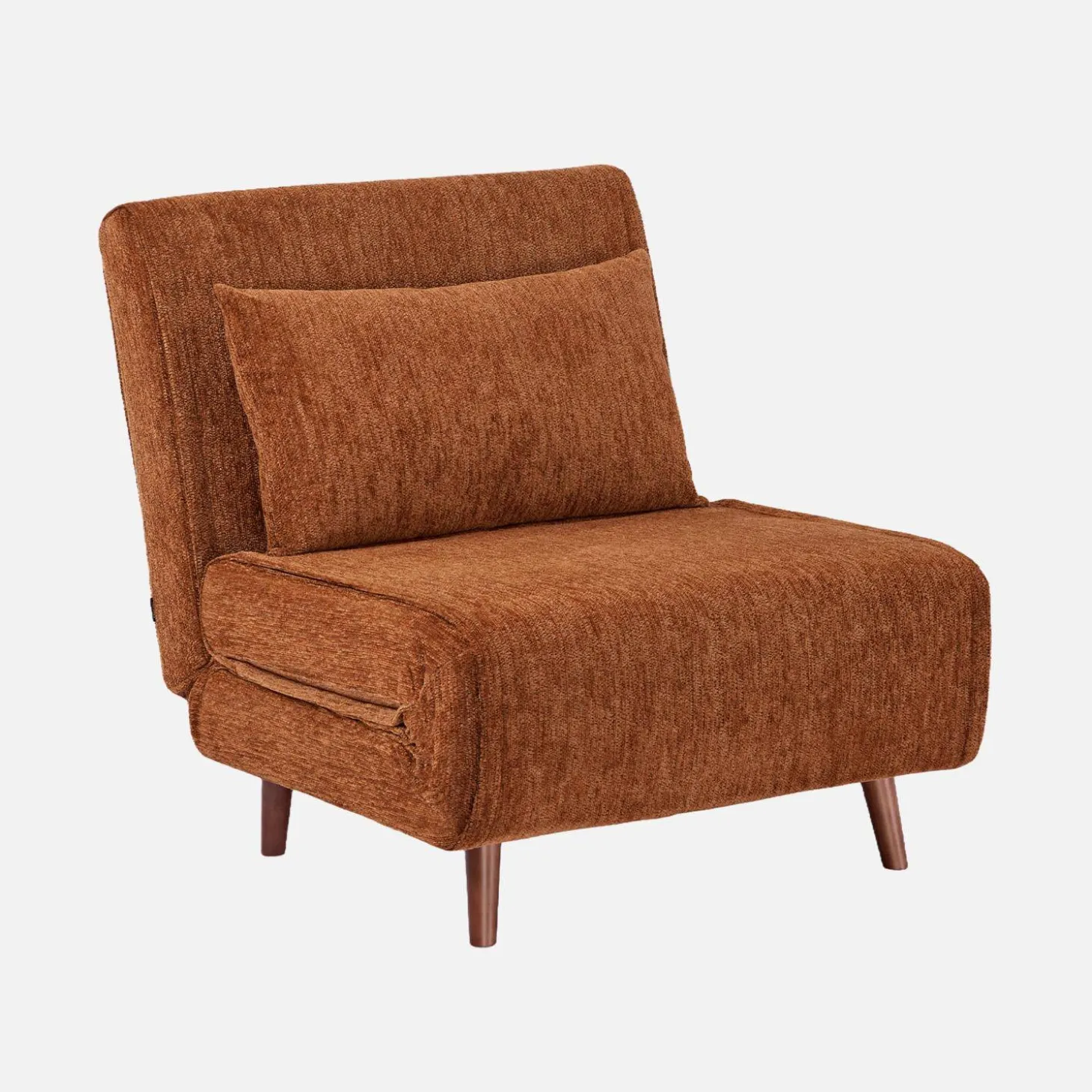 Fauteuil van chenille stof met slaapfunctie houten poten