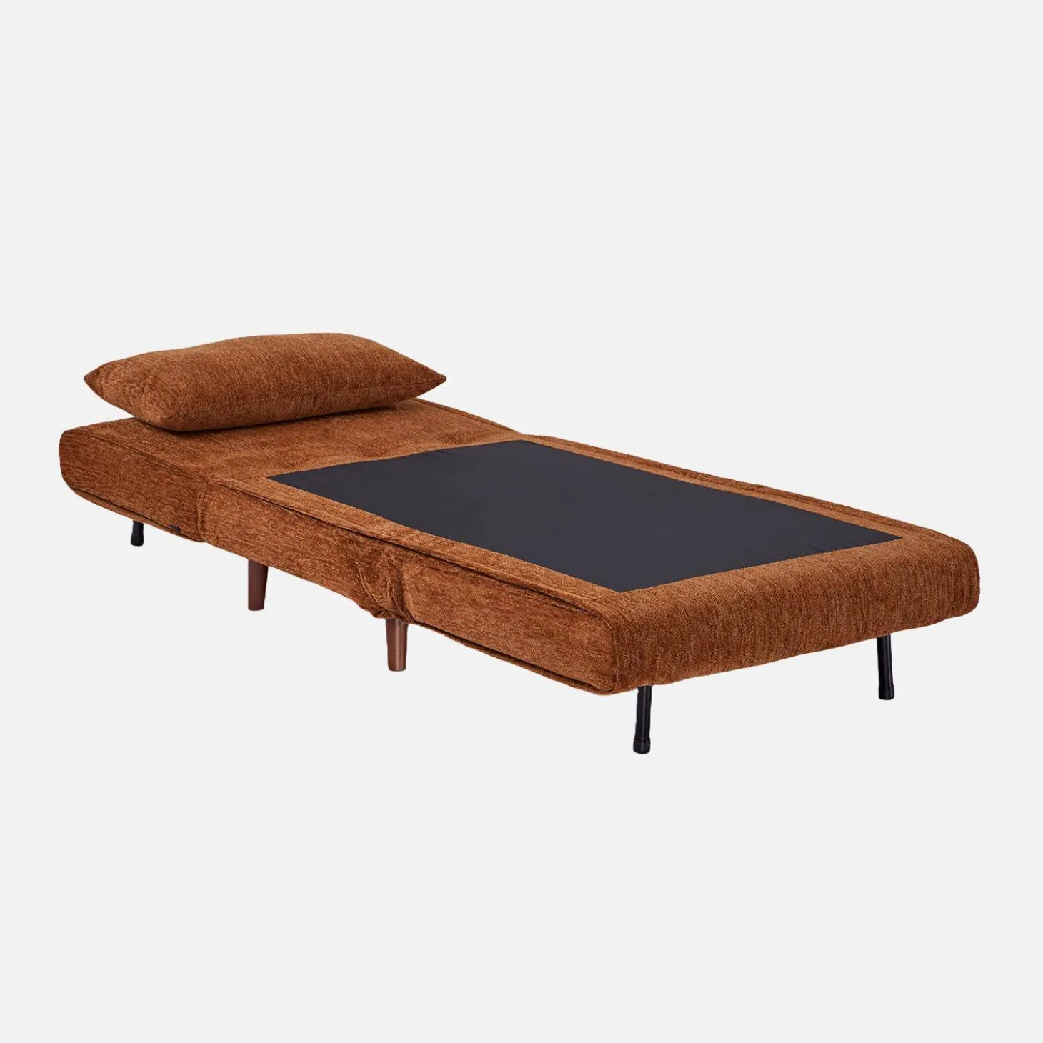 Fauteuil van chenille stof met slaapfunctie houten poten