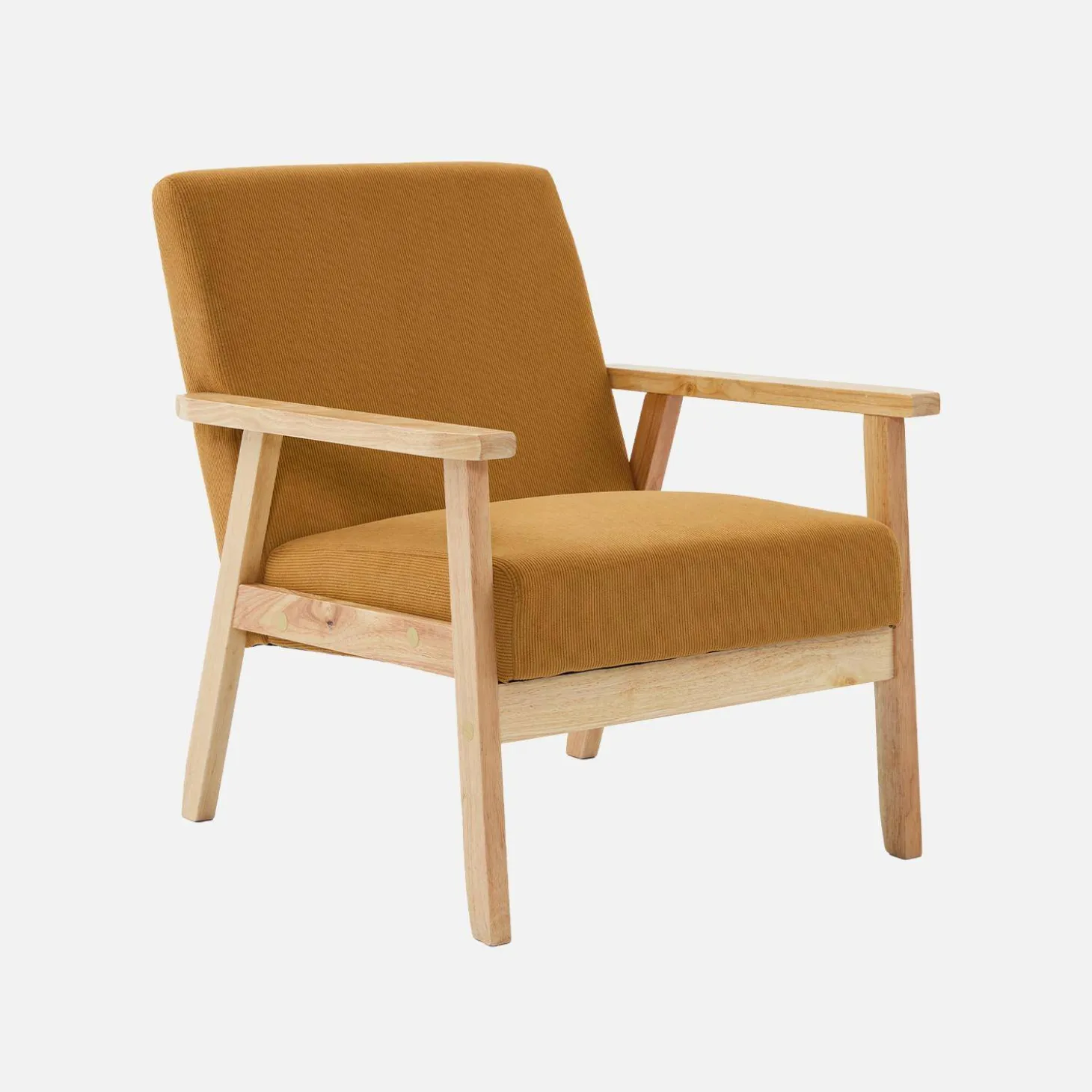 Fauteuil van hout met corduroy zitting
