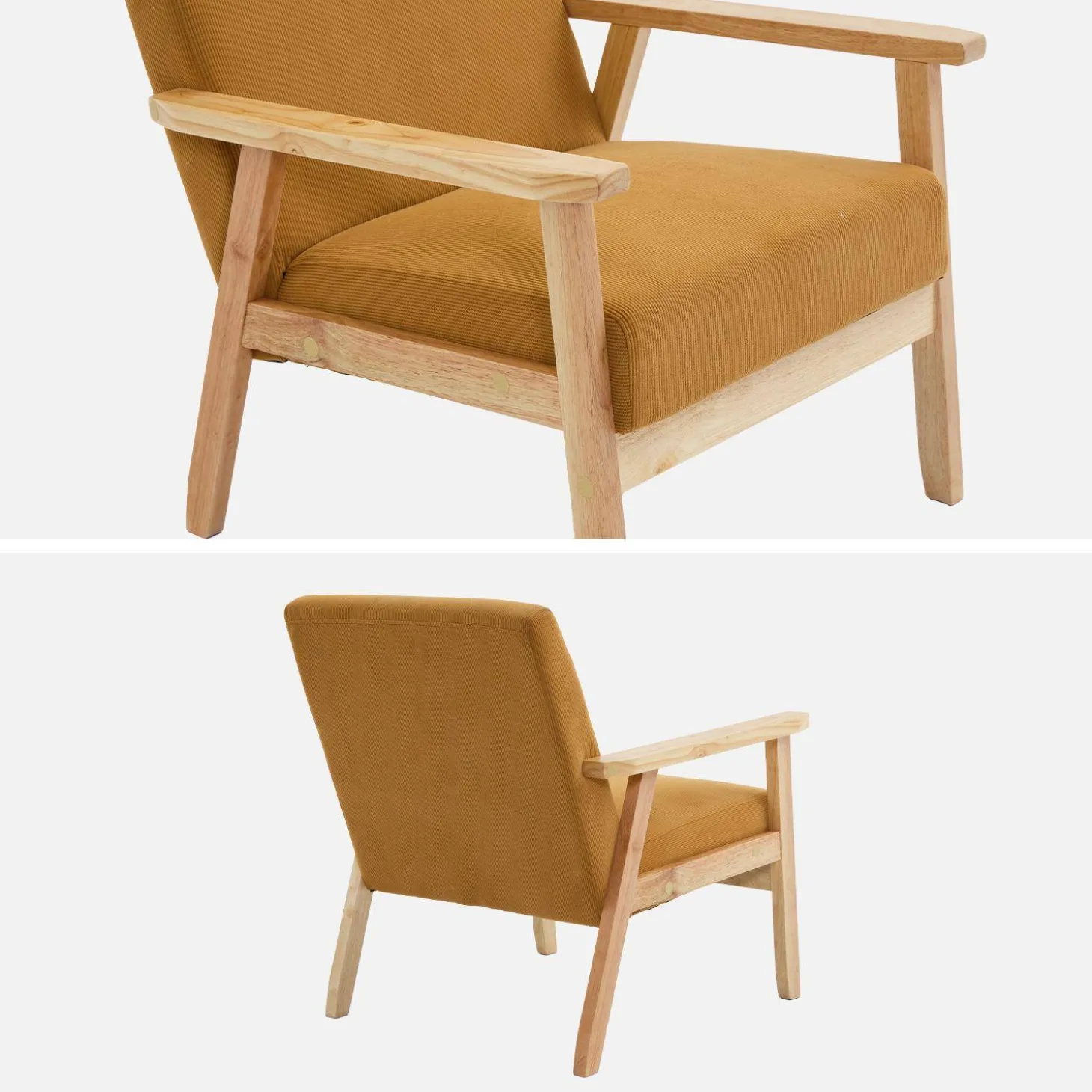 Fauteuil van hout met corduroy zitting