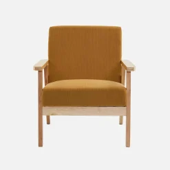 Fauteuil van hout met corduroy zitting
