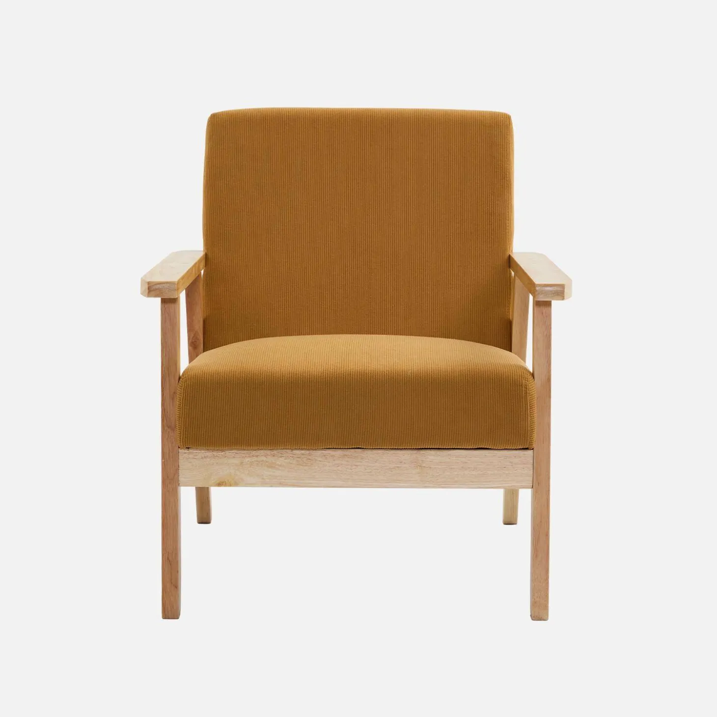 Fauteuil van hout met corduroy zitting