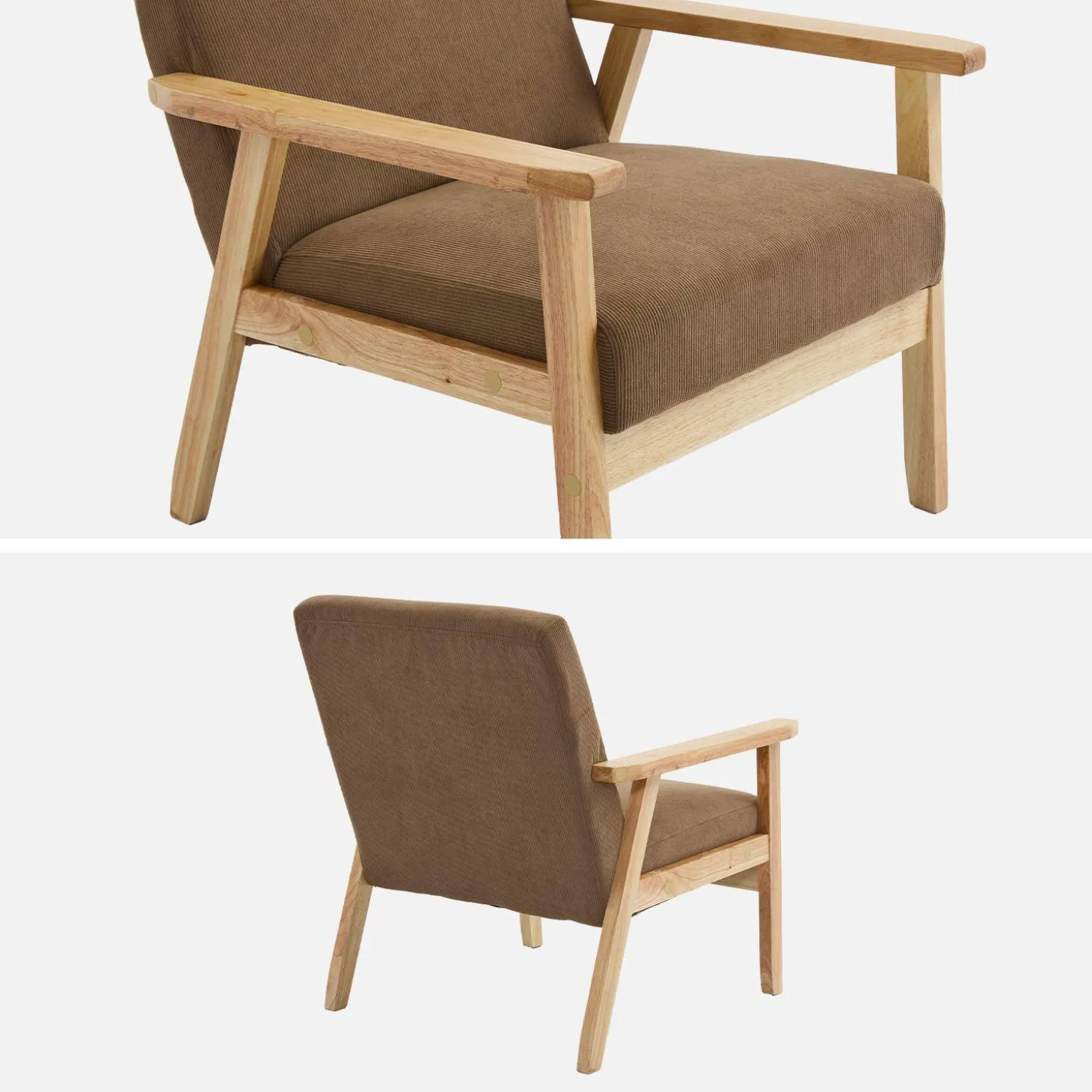 Fauteuil van hout met corduroy zitting