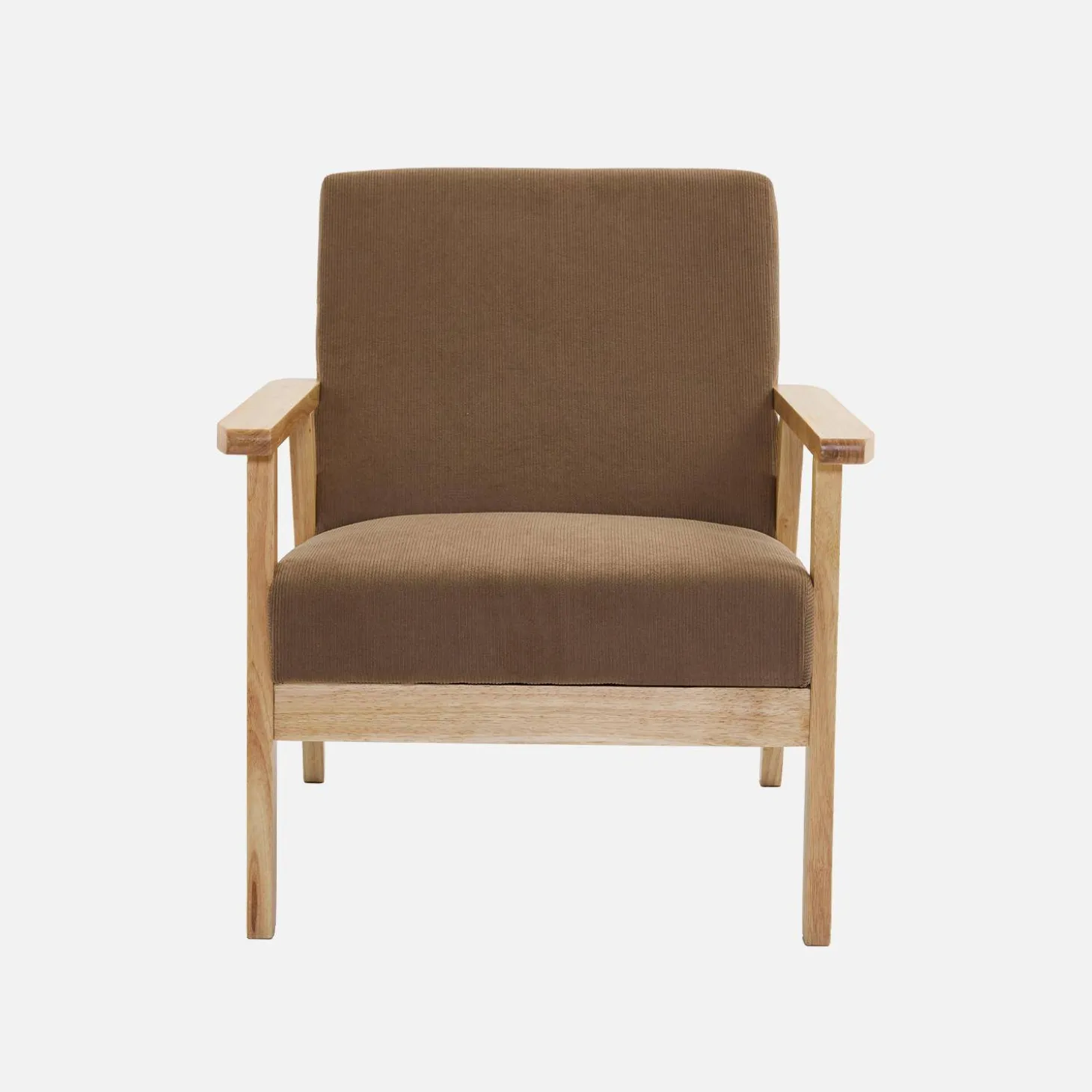 Fauteuil van hout met corduroy zitting