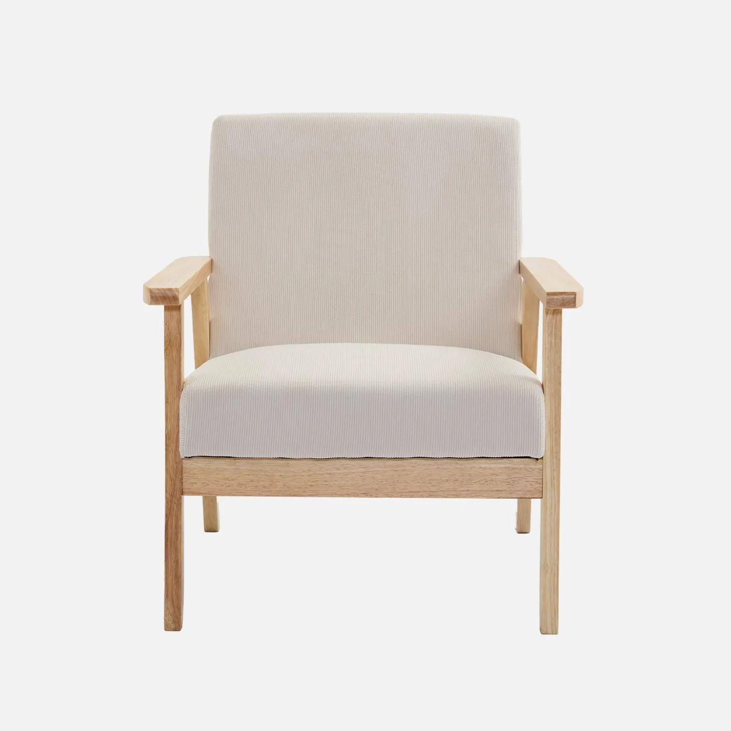 Fauteuil van hout met corduroy zitting