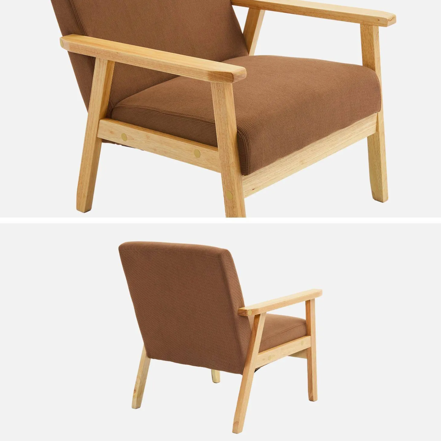 Fauteuil van hout met corduroy zitting