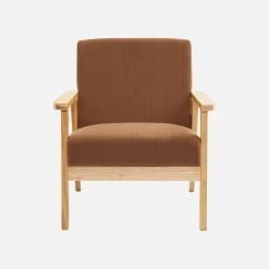 Fauteuil van hout met corduroy zitting