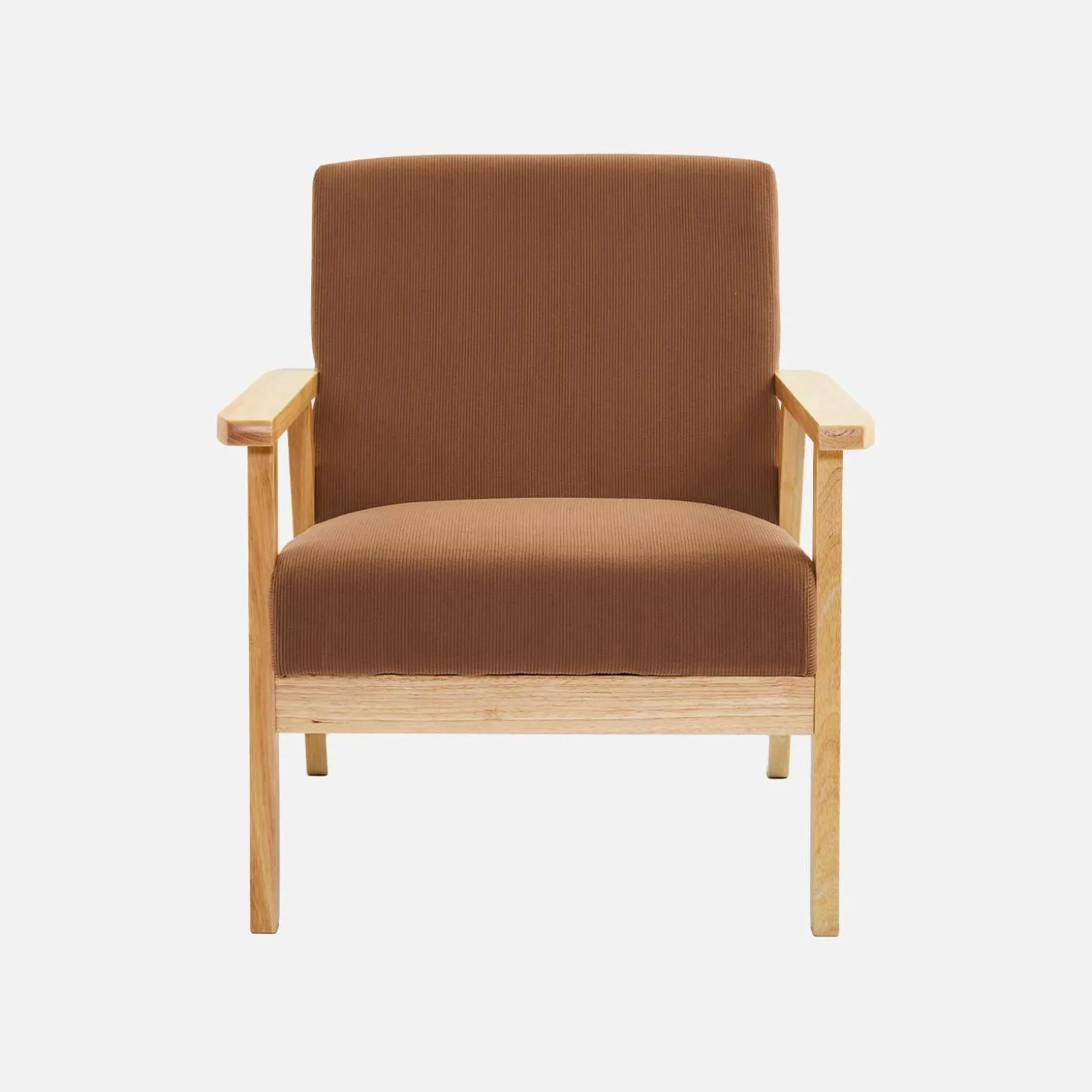 Fauteuil van hout met corduroy zitting
