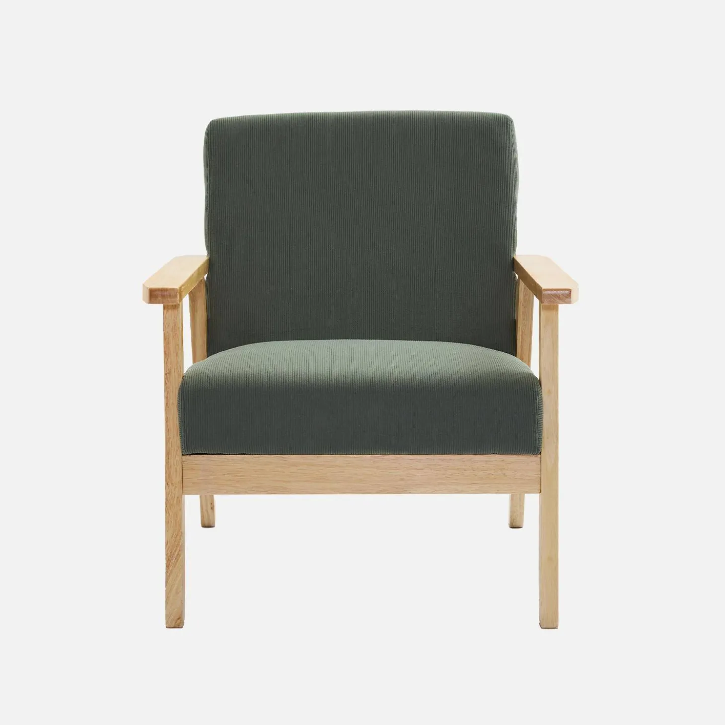 Fauteuil van hout met corduroy zitting