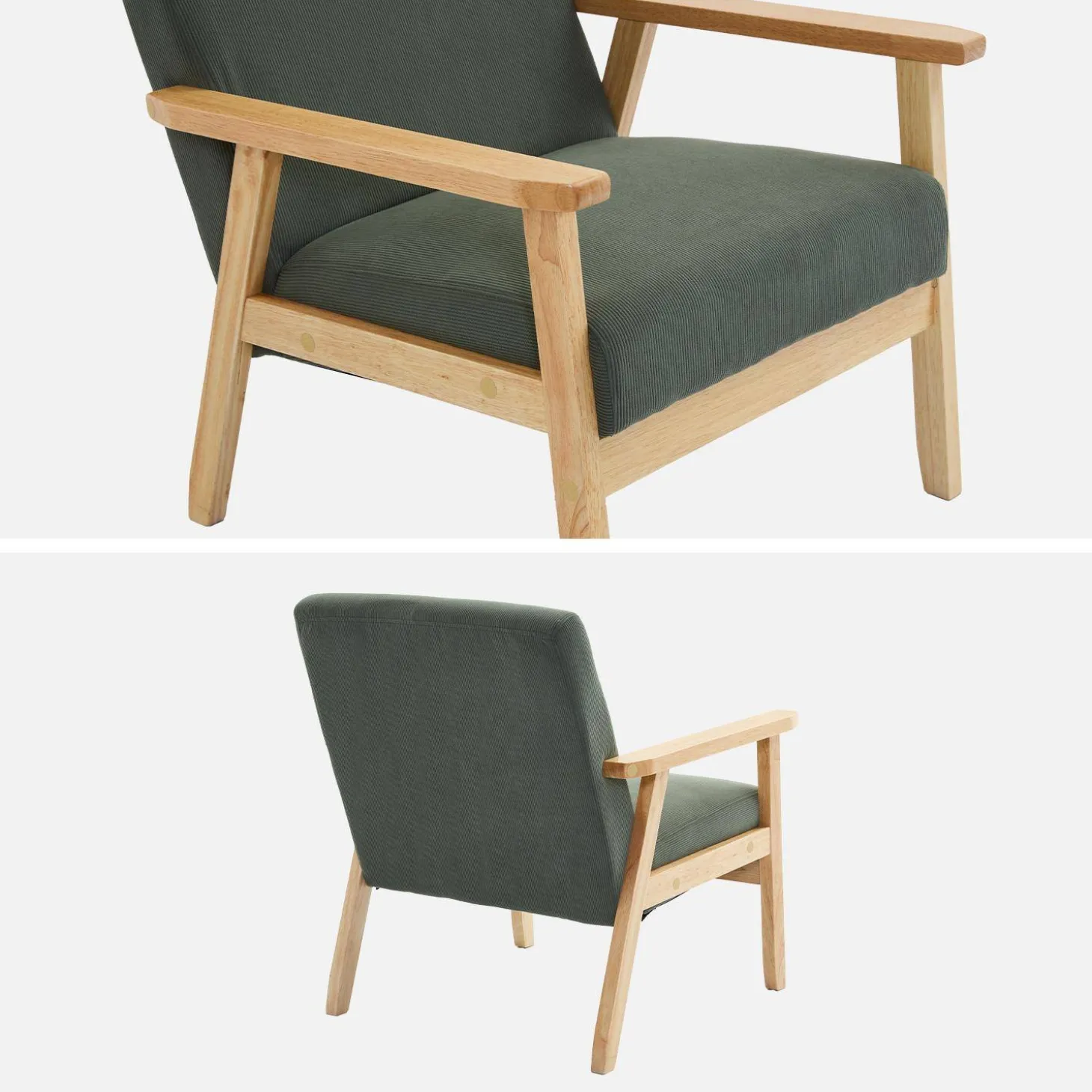 Fauteuil van hout met corduroy zitting