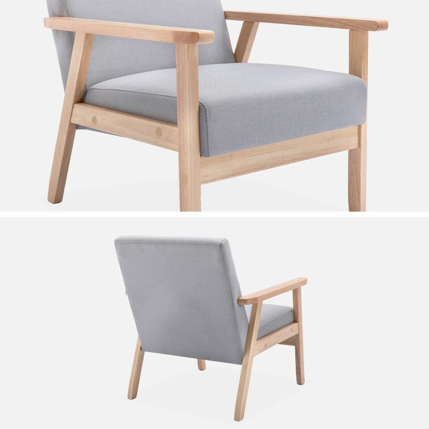 Fauteuil van hout met stoffen zitting