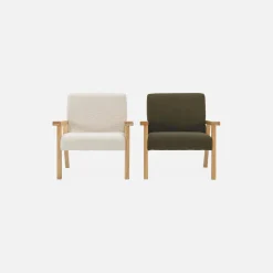 Fauteuil voor kinderen van hout en bouclé