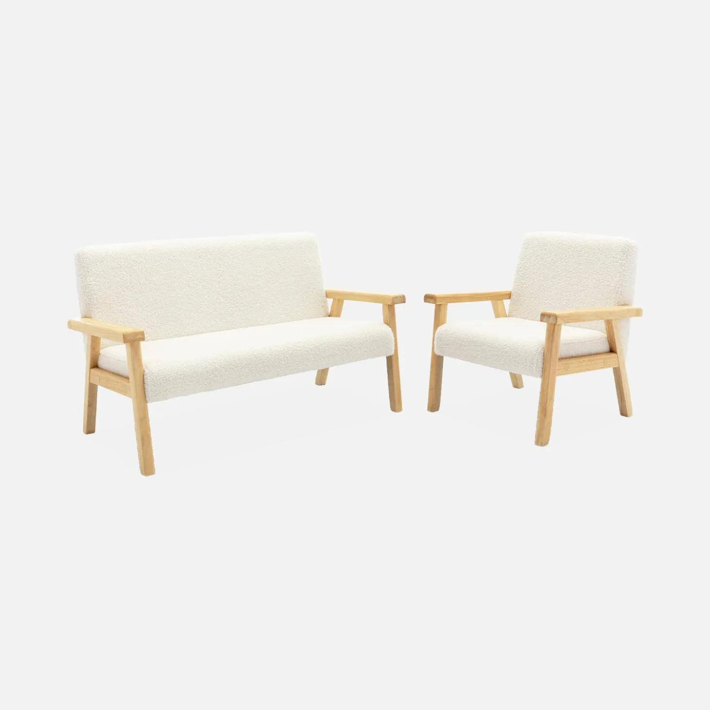 Fauteuil voor kinderen van hout en bouclé