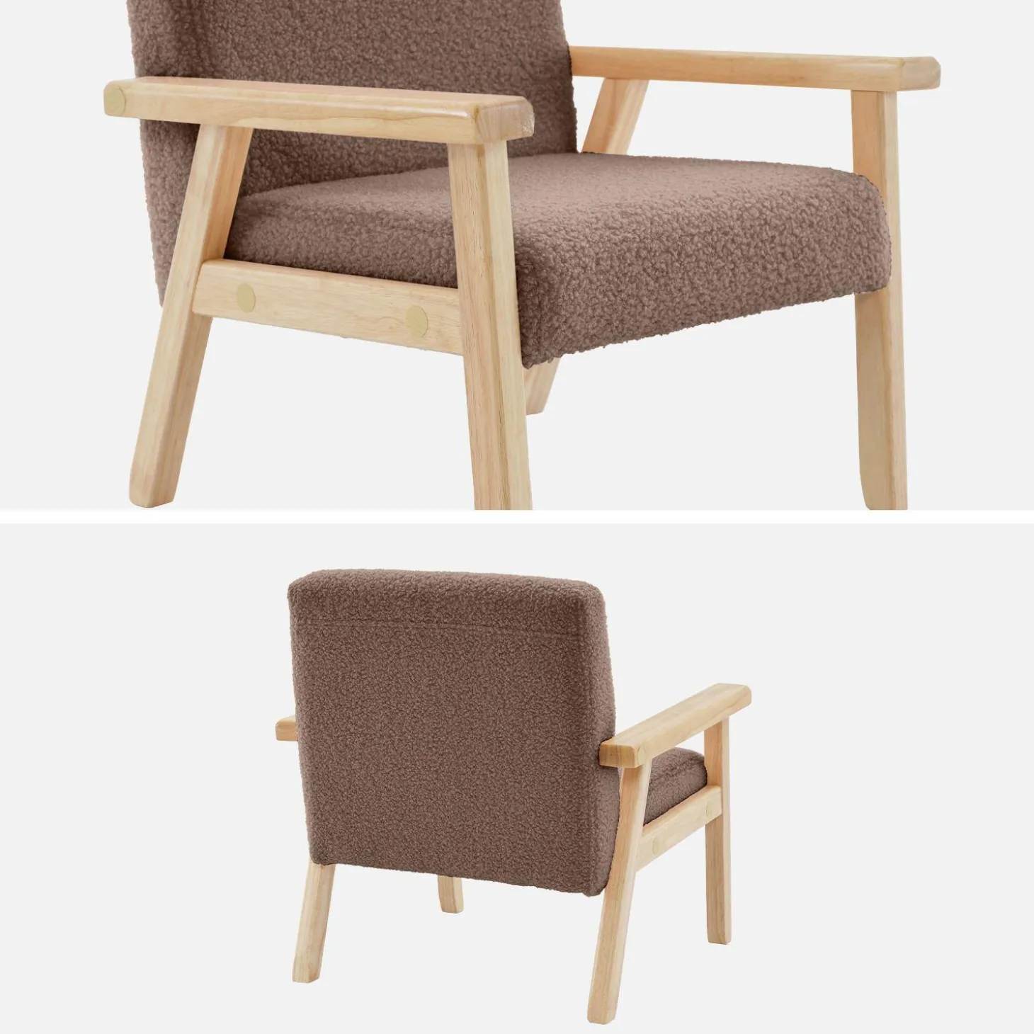 Fauteuil voor kinderen van hout en bouclé