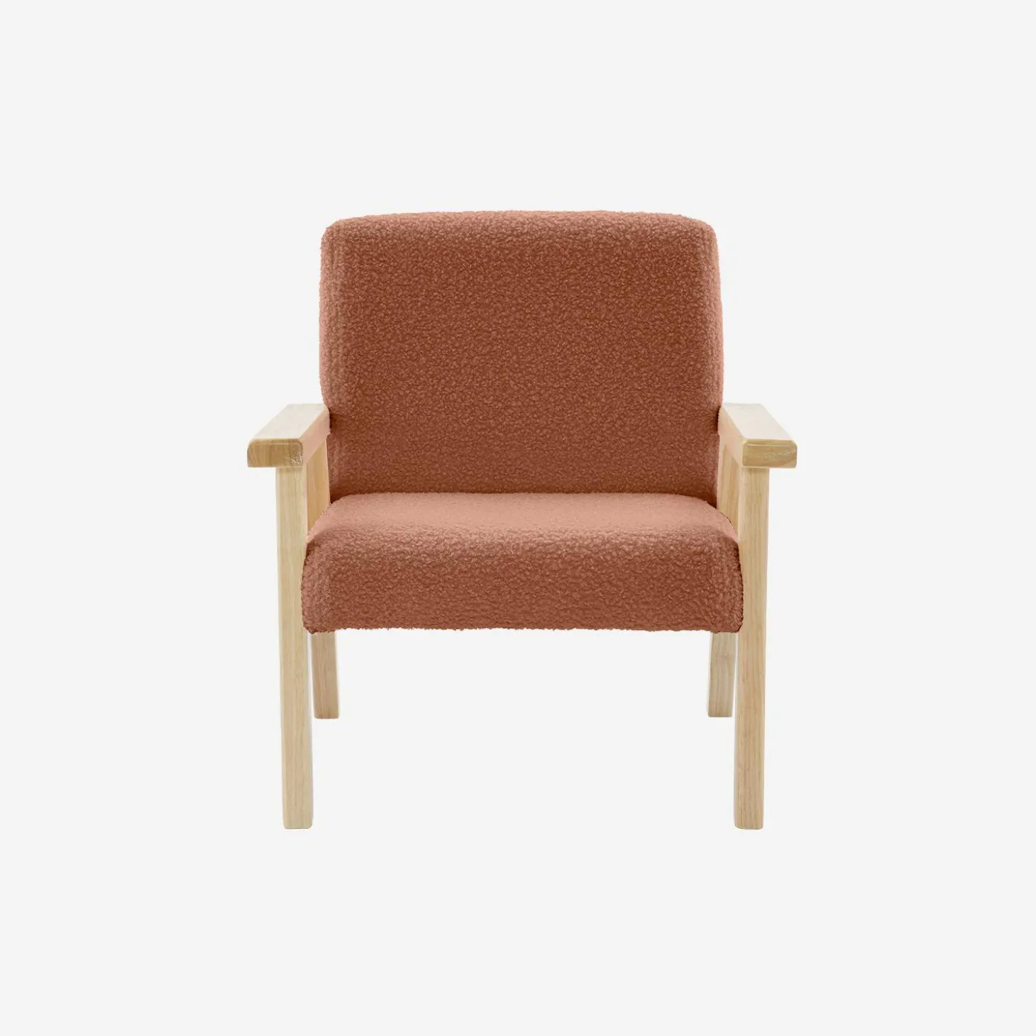 Fauteuil voor kinderen van hout en bouclé