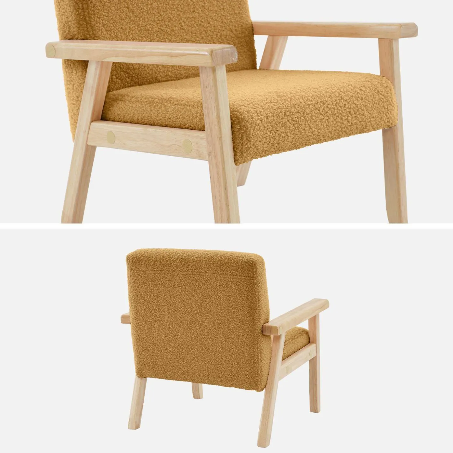 Fauteuil voor kinderen van hout en bouclé