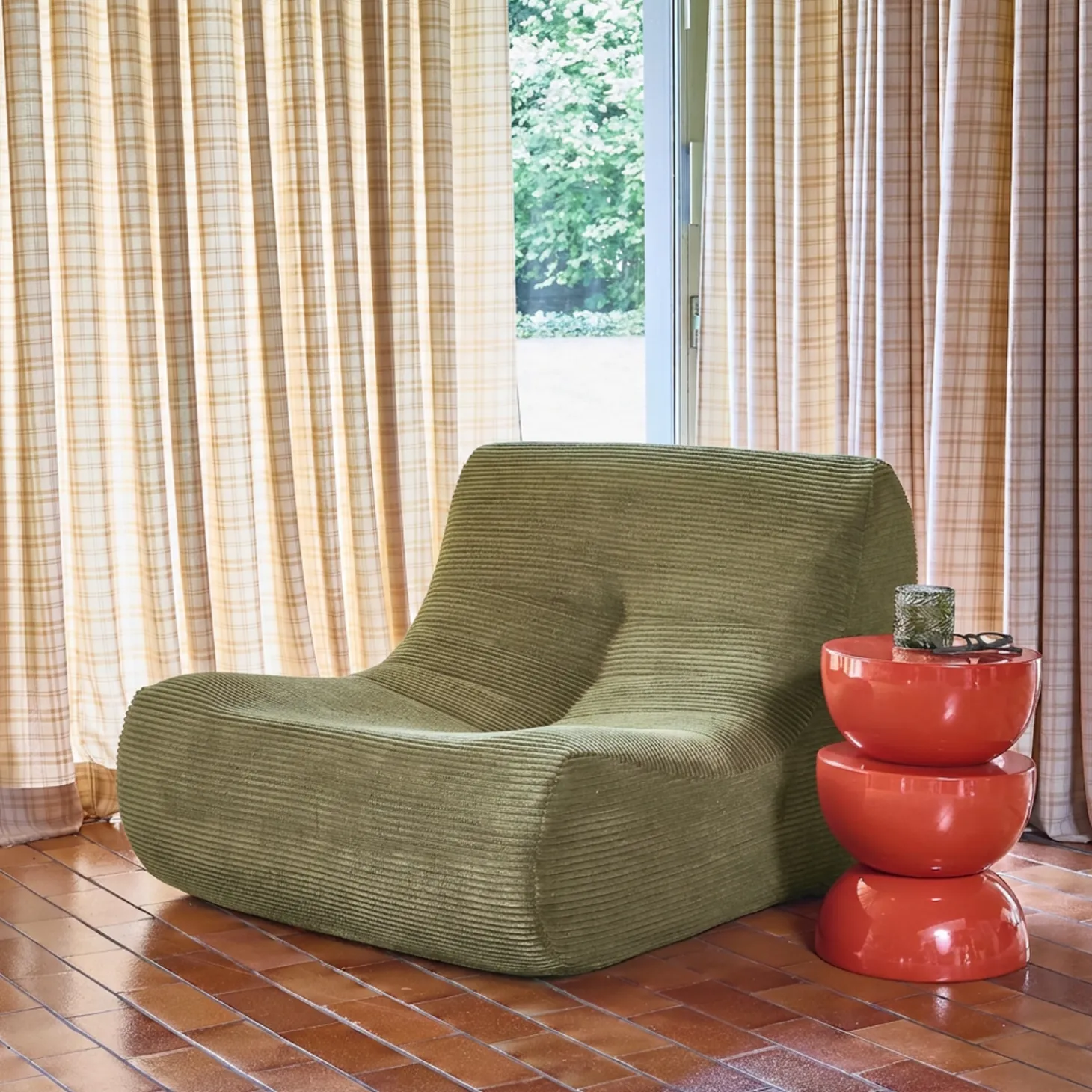Fauteuil 1-zits met voetenbank corduroy