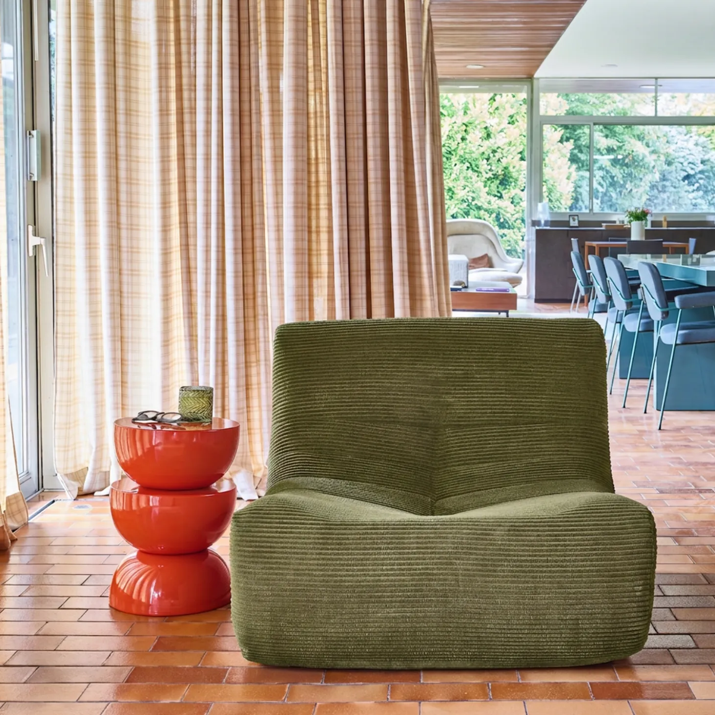 Fauteuil 1-zits met voetenbank corduroy