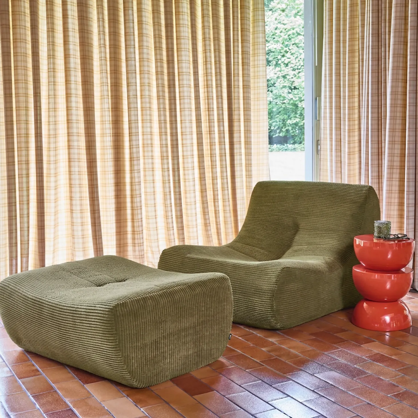 Fauteuil 1-zits met voetenbank corduroy
