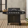 Gasbarbecue 6 branders + 1 zijbrander met 2 wielen en hoes