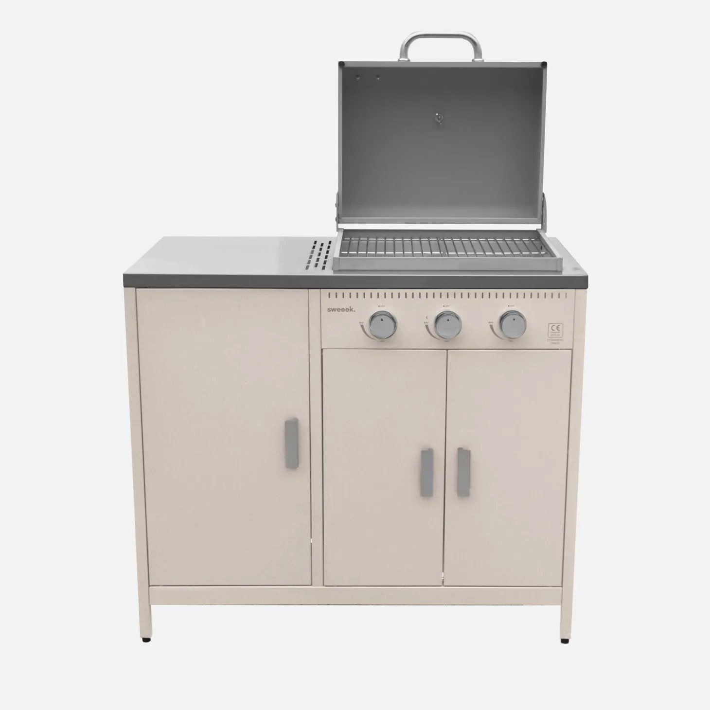 Gasbarbecue met 3 branders, 3 deuren en 2 opbergruimtes