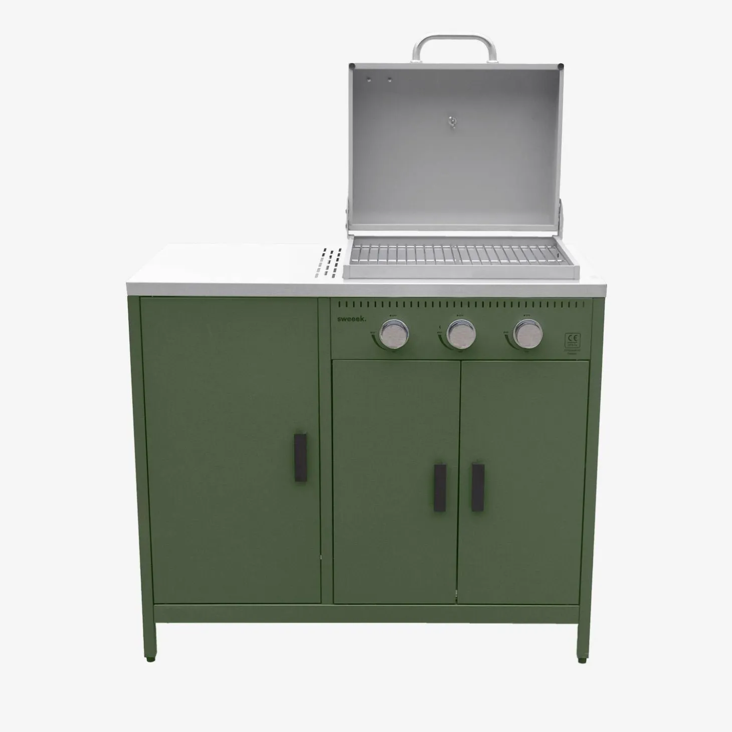 Gasbarbecue met 3 branders, 3 deuren en 2 opbergruimtes