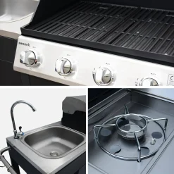 Gasbarbecue met 4 branders + 1 zijbrander met accessoires en gootsteen