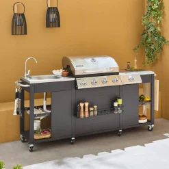 Gasbarbecue met 4 branders + 1 zijbrander met accessoires en gootsteen