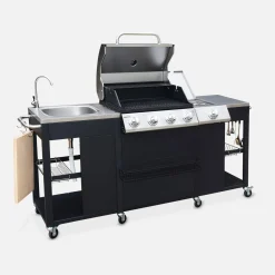 Gasbarbecue met 4 branders + 1 zijbrander met accessoires en gootsteen