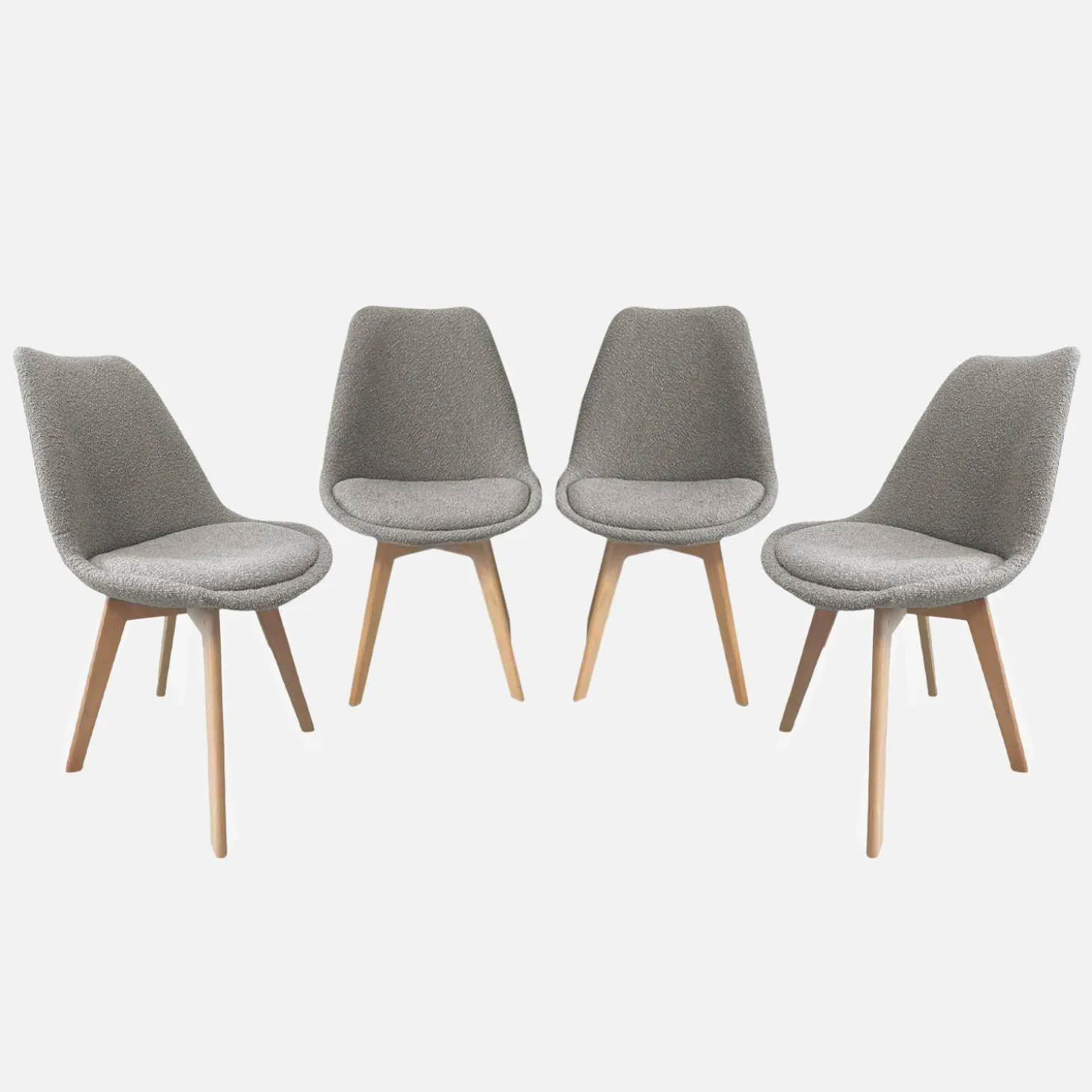 Getextureerde bouclé Scandinavische stoelen met beukenhouten poten (set van 4)