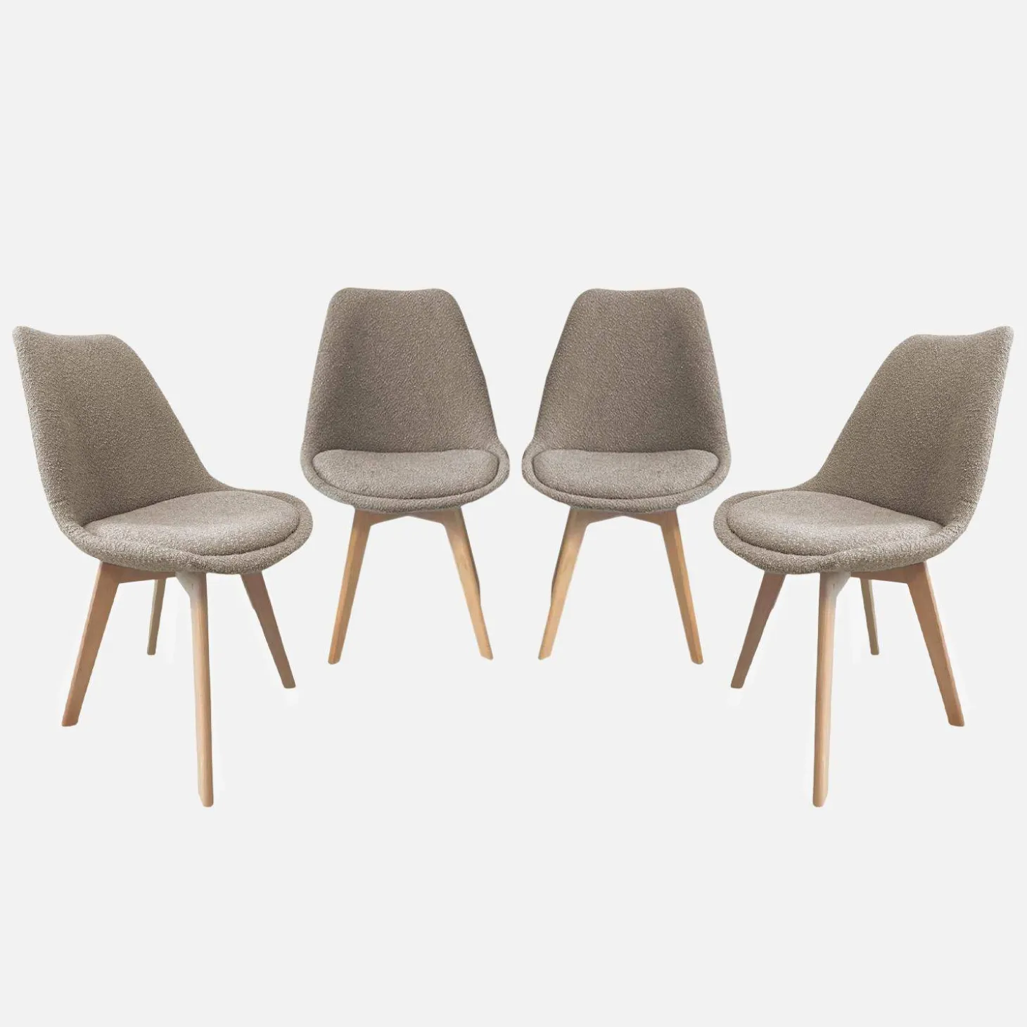 Getextureerde bouclé Scandinavische stoelen met beukenhouten poten (set van 4)