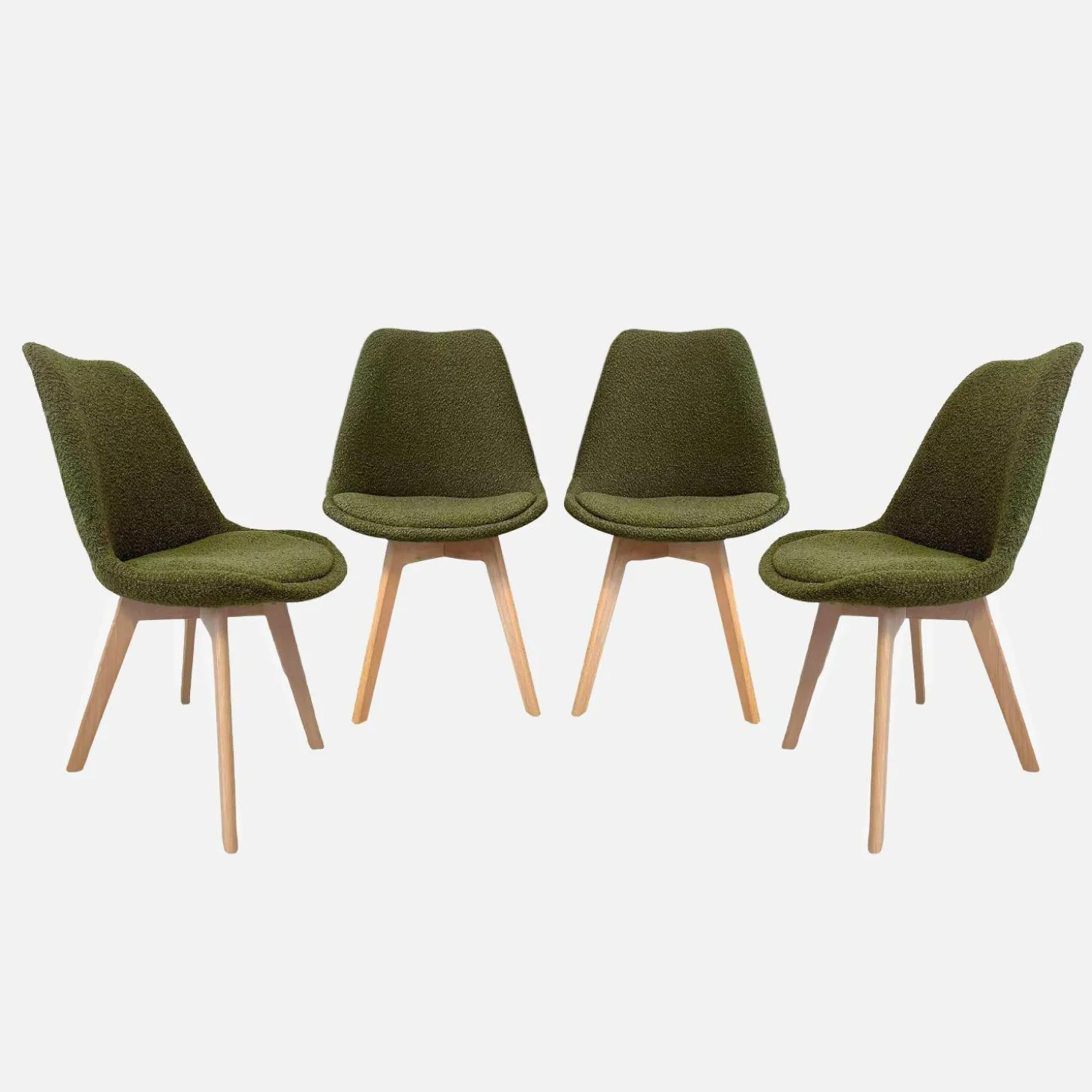 Getextureerde bouclé Scandinavische stoelen met beukenhouten poten (set van 4)