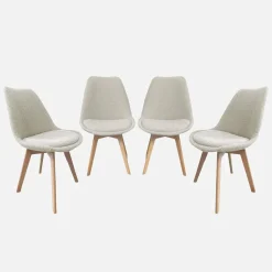 Getextureerde bouclé Scandinavische stoelen met beukenhouten poten (set van 4)