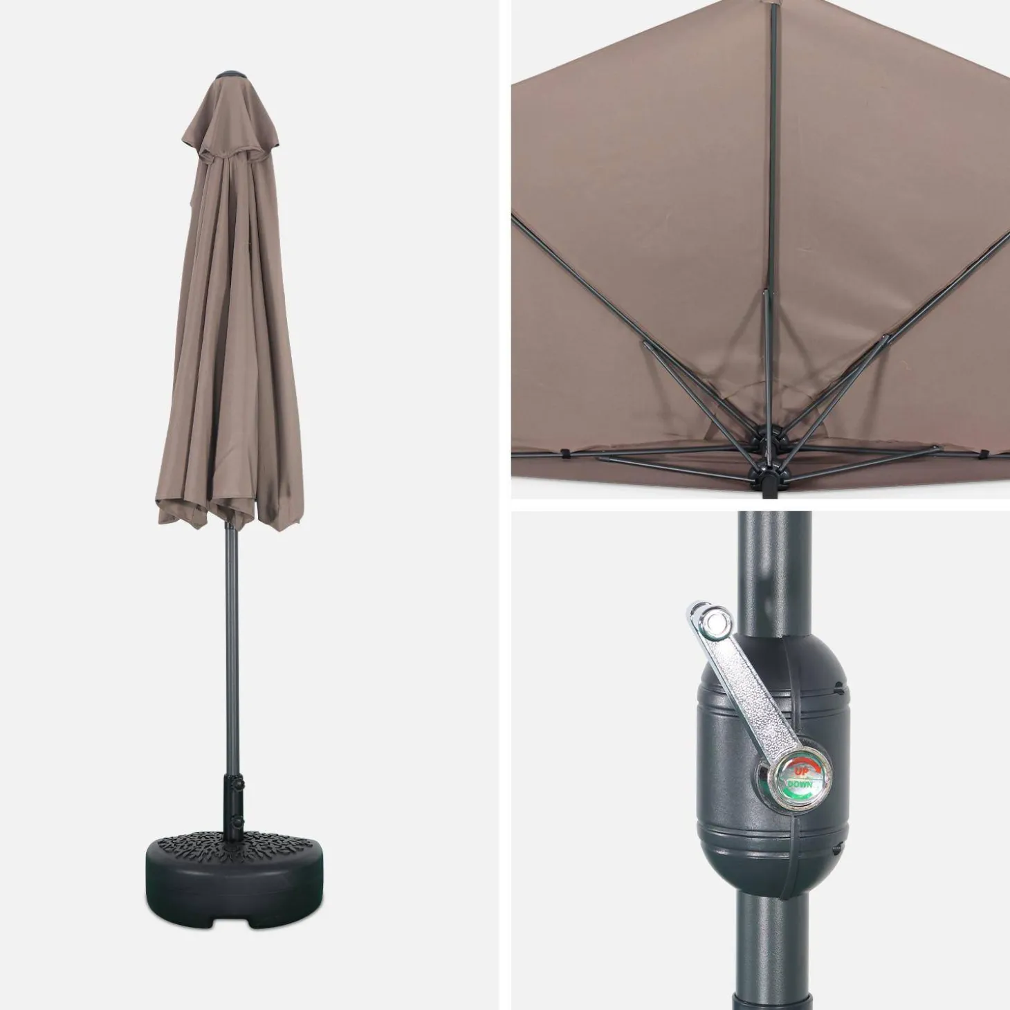 Halve parasol voor balkon 2,5m met centrale mast
