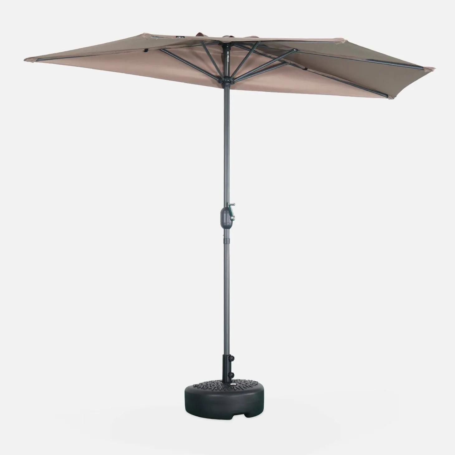 Halve parasol voor balkon 2,5m met centrale mast