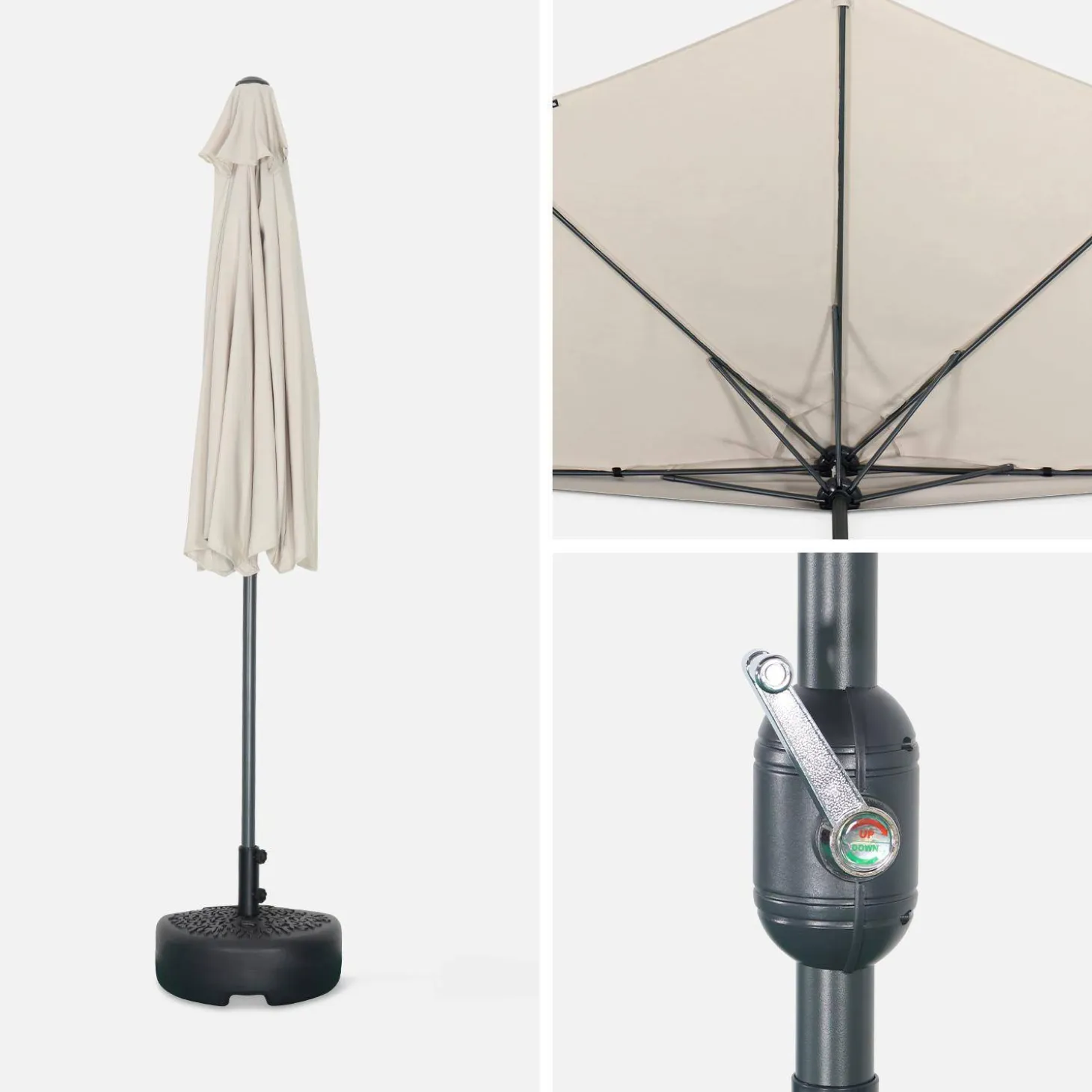 Halve parasol voor balkon 2,5m met centrale mast