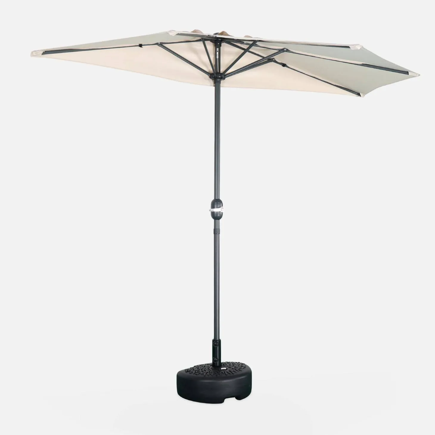 Halve parasol voor balkon 2,5m met centrale mast